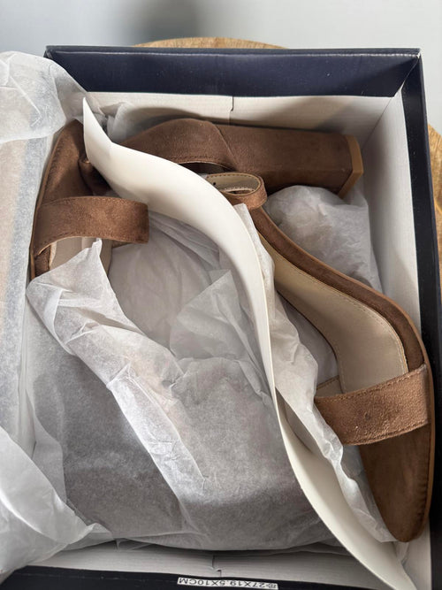 French Connection Brown Suede Ankle Strap Block Heel Sandals US 9 / EU 40 NWB