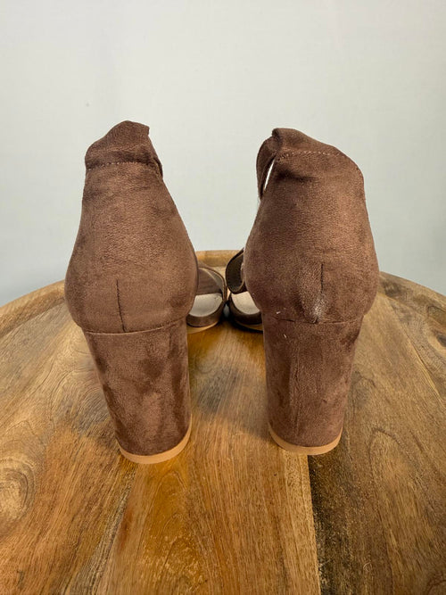 French Connection Brown Suede Ankle Strap Block Heel Sandals US 9 / EU 40 NWB