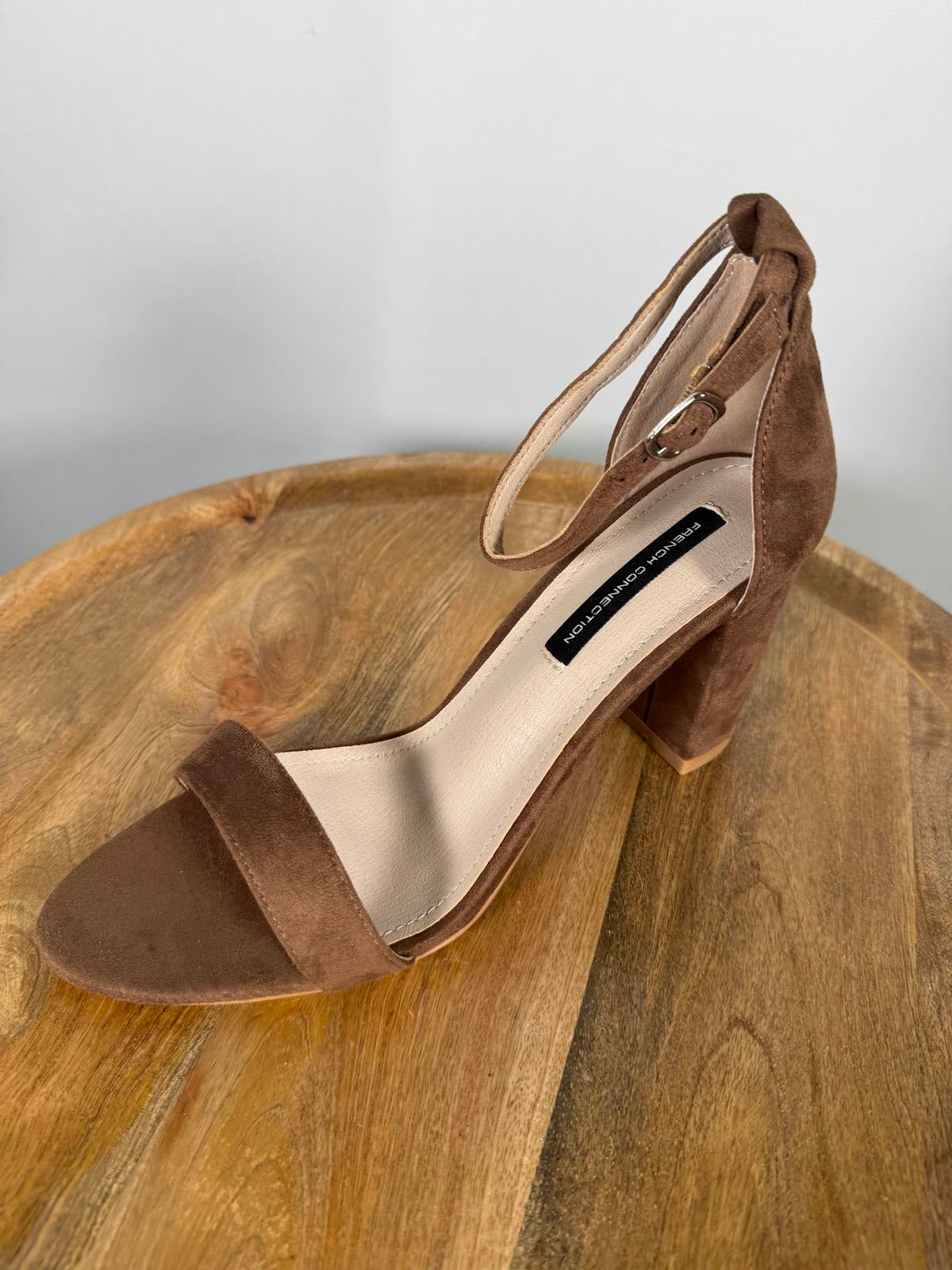 French Connection Brown Suede Ankle Strap Block Heel Sandals US 9 / EU 40 NWB