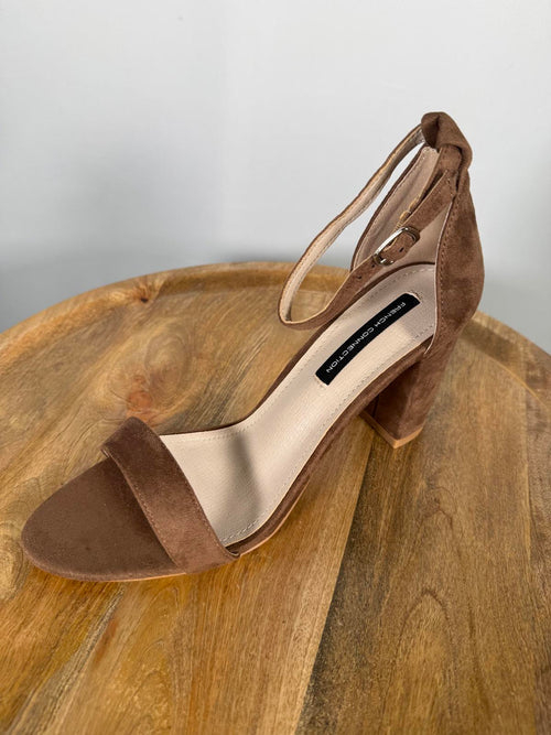 French Connection Brown Suede Ankle Strap Block Heel Sandals US 9 / EU 40 NWB