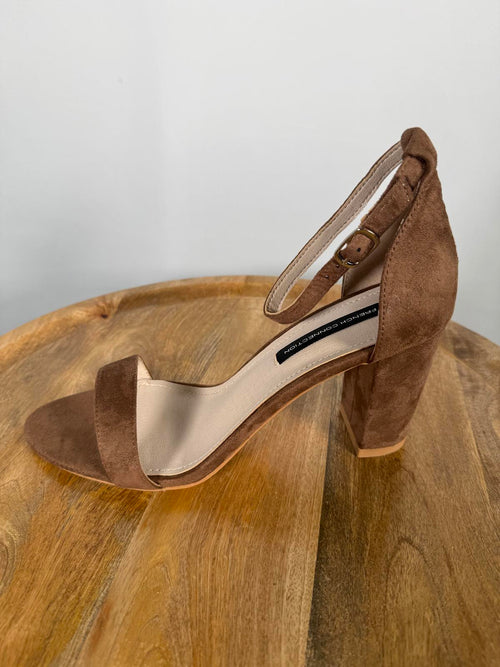 French Connection Brown Suede Ankle Strap Block Heel Sandals US 9 / EU 40 NWB