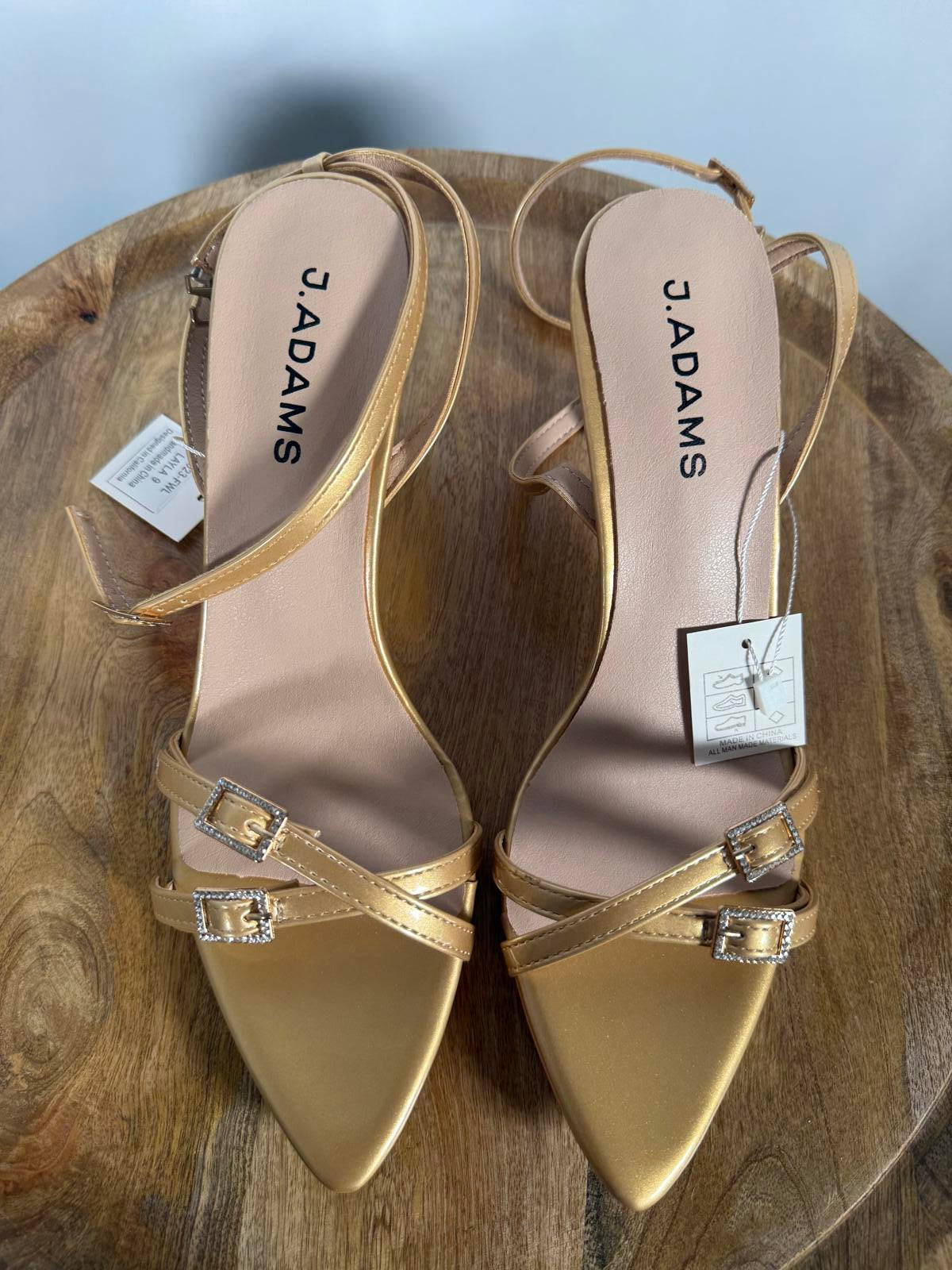 J.Adams Layla Gold PU Rhinestone Strap Heels Women's Size US 9 NWB