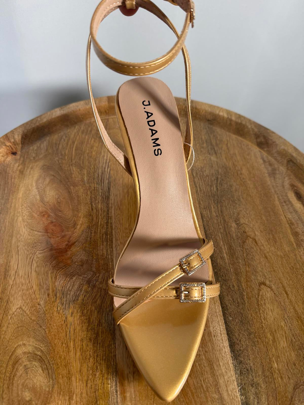 J.Adams Layla Gold PU Rhinestone Strap Heels Women's Size US 9 NWB
