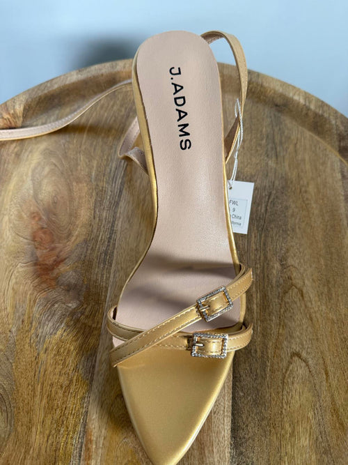 J.Adams Layla Gold PU Rhinestone Strap Heels Women's Size US 9 NWB