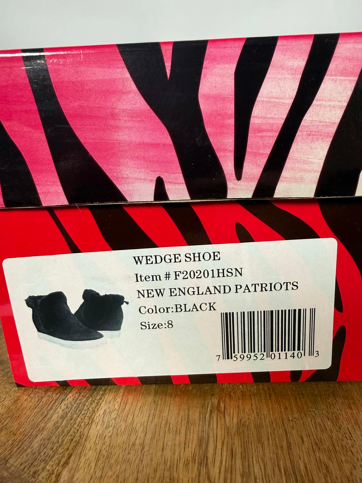 New England Patriots Faux Fur Wedge Sneaker Boot Black US 8 / EU 39 NWB