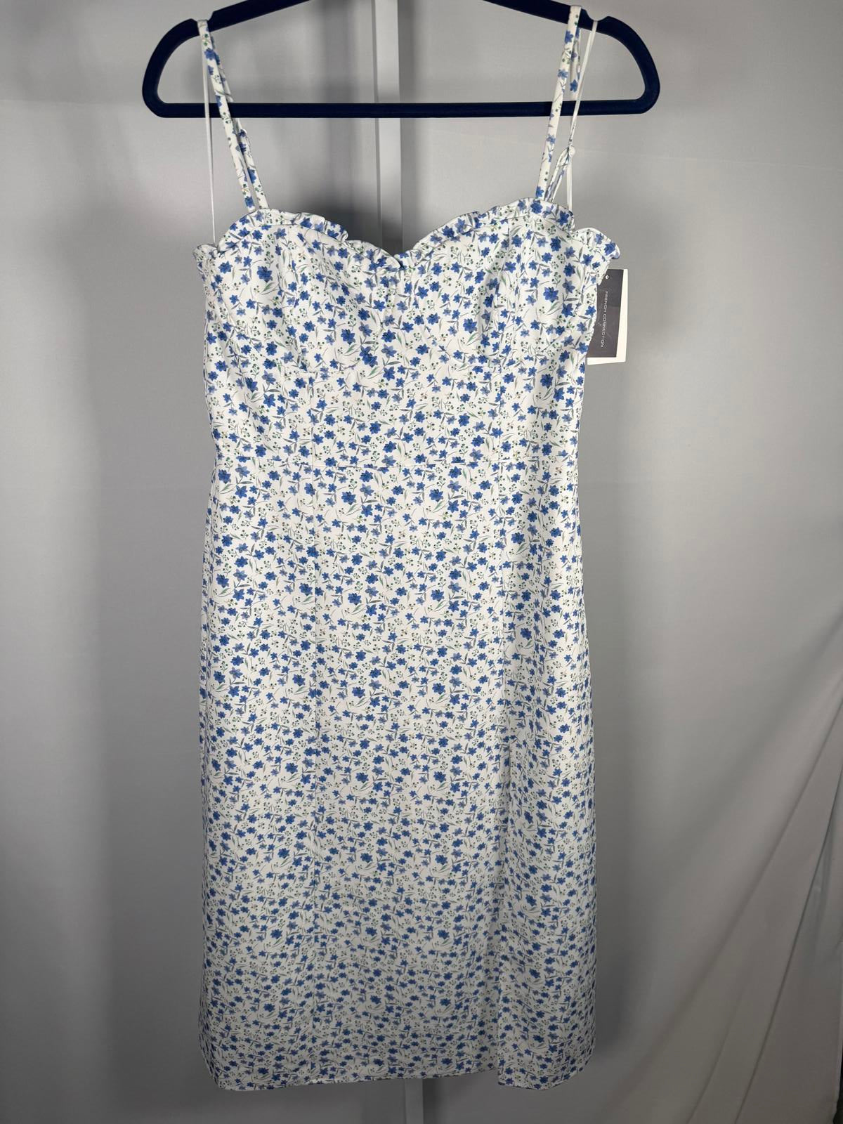 NWT French Connection White Blue Floral Midi Dress Strappy Size 8 $148 MSRP