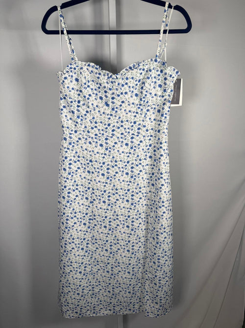 NWT French Connection White Blue Floral Midi Dress Strappy Size 8 $148 MSRP