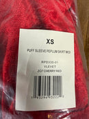 NWT Rachel Parcell Cherry Red Velvet Puff Sleeve Peplum Midi Dress Size XS