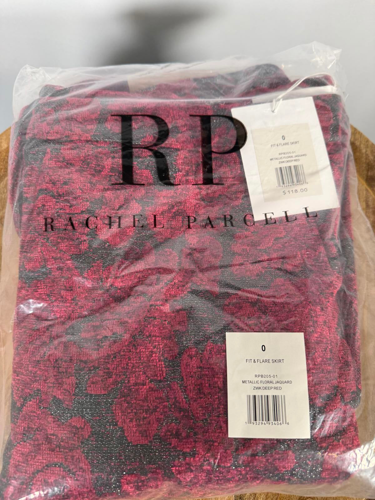 NWT Rachel Parcell Metallic Floral Jacquard Fit & Flare Skirt Deep Red Size 0