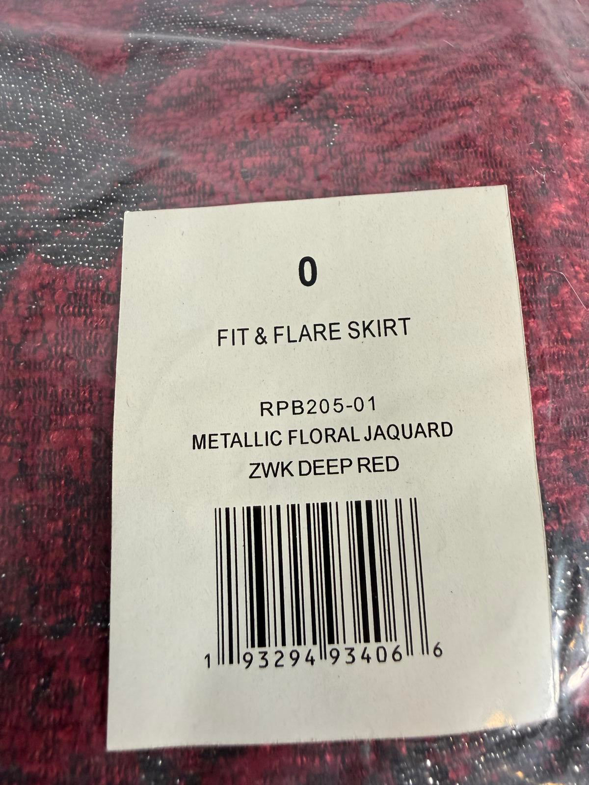 NWT Rachel Parcell Metallic Floral Jacquard Fit & Flare Skirt Deep Red Size 0