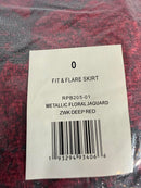 NWT Rachel Parcell Metallic Floral Jacquard Fit & Flare Skirt Deep Red Size 0
