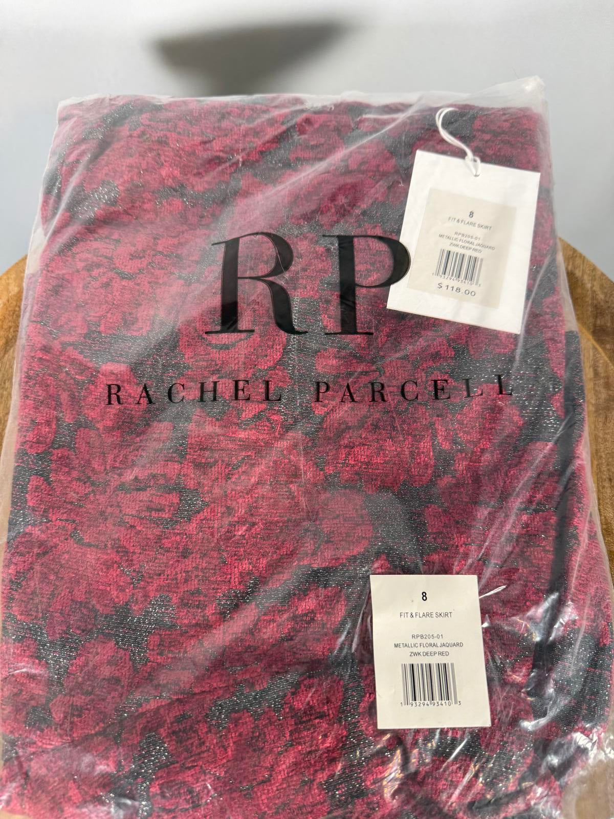NWT Rachel Parcell Metallic Floral Jacquard Fit & Flare Skirt Deep Red Size 8