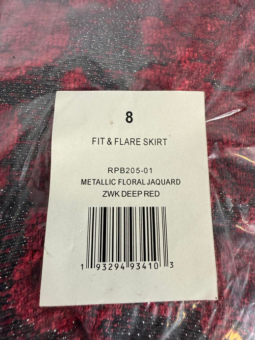 NWT Rachel Parcell Metallic Floral Jacquard Fit & Flare Skirt Deep Red Size 8