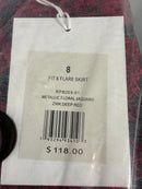 NWT Rachel Parcell Metallic Floral Jacquard Fit & Flare Skirt Deep Red Size 8
