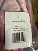 NWT Rachel Parcell Crinkle Velvet V-Neck Mini Dress Bridal Rose Pink Size 0