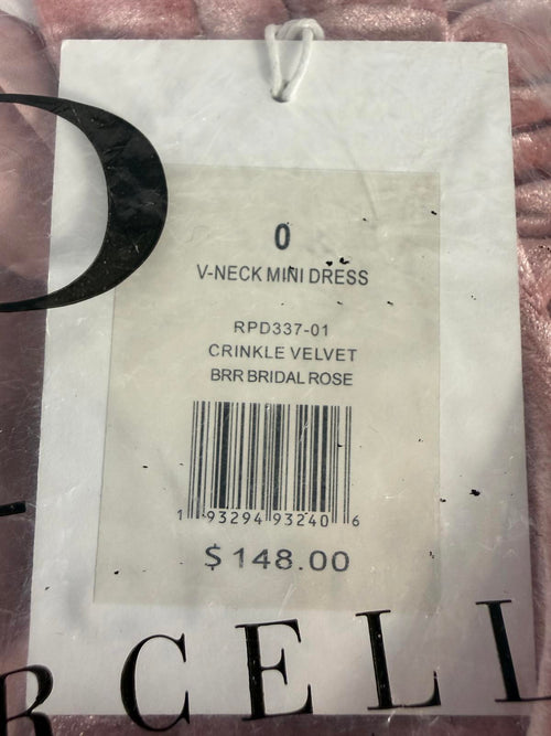 NWT Rachel Parcell Crinkle Velvet V-Neck Mini Dress Bridal Rose Pink Size 0