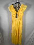 NWT Adrianna Papell Yellow Ruffle Maxi Dress Smocked Waist Size 6 $149 MSRP