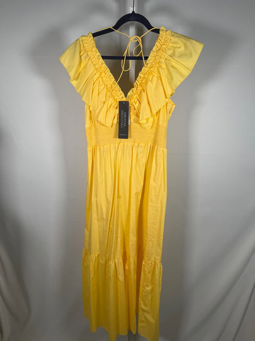 NWT Adrianna Papell Yellow Ruffle Maxi Dress Smocked Waist Size 6 $149 MSRP