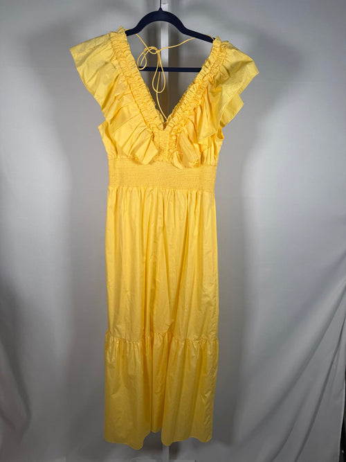 NWT Adrianna Papell Yellow Ruffle Maxi Dress Smocked Waist Size 6 $149 MSRP