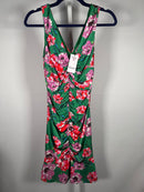 NWT GUESS Green Floral Ruched Sleeveless Mini Dress Size 6