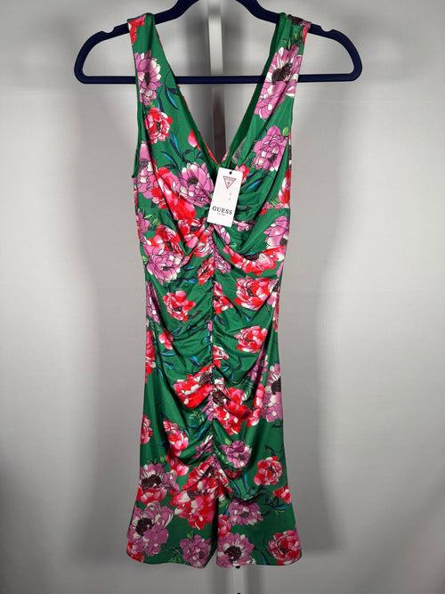 NWT GUESS Green Floral Ruched Sleeveless Mini Dress Size 6