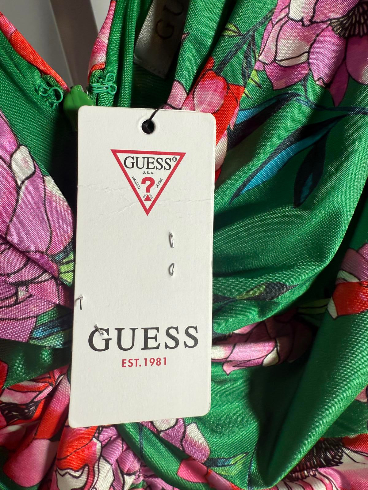 NWT GUESS Green Floral Ruched Sleeveless Mini Dress Size 6