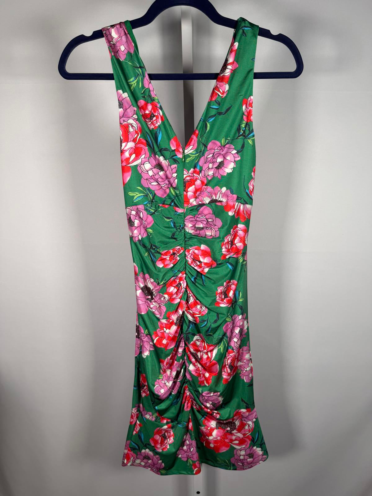 NWT GUESS Green Floral Ruched Sleeveless Mini Dress Size 6