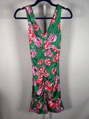 NWT GUESS Green Floral Ruched Sleeveless Mini Dress Size 6
