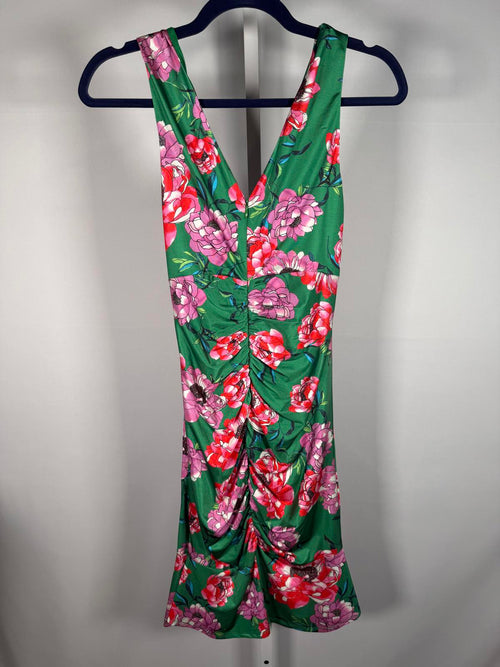 NWT GUESS Green Floral Ruched Sleeveless Mini Dress Size 6