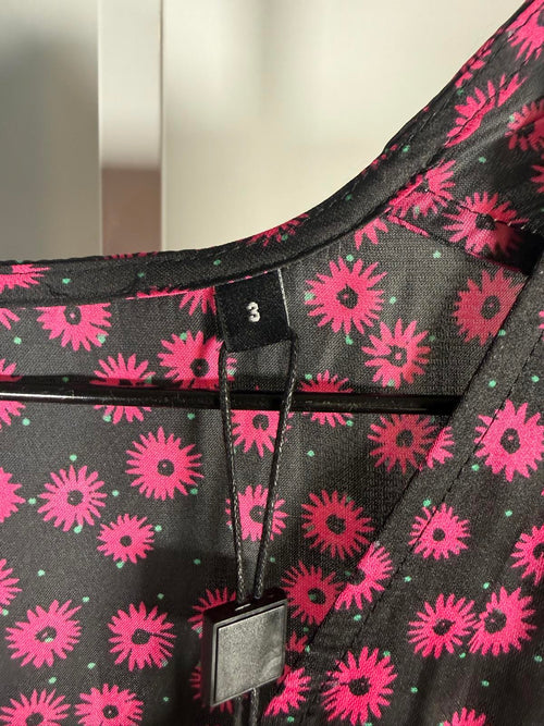 The Kooples Daisy Dots Silk Blouse Size US Large FR 3 Black Pink NWT $215