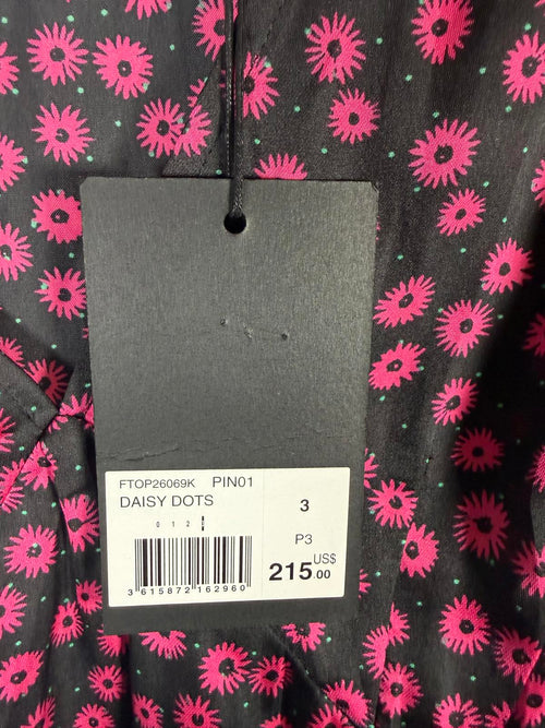 The Kooples Daisy Dots Silk Blouse Size US Large FR 3 Black Pink NWT $215