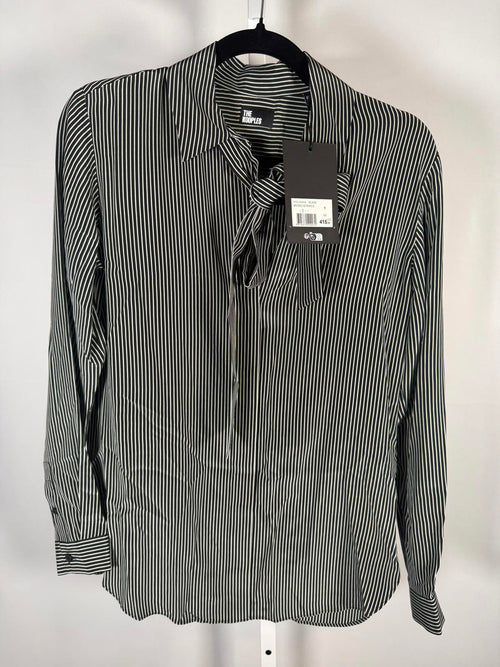 The Kooples Micro Striped 100% Silk Tie-Neck Blouse Size US S / FR 1 $415 NWT