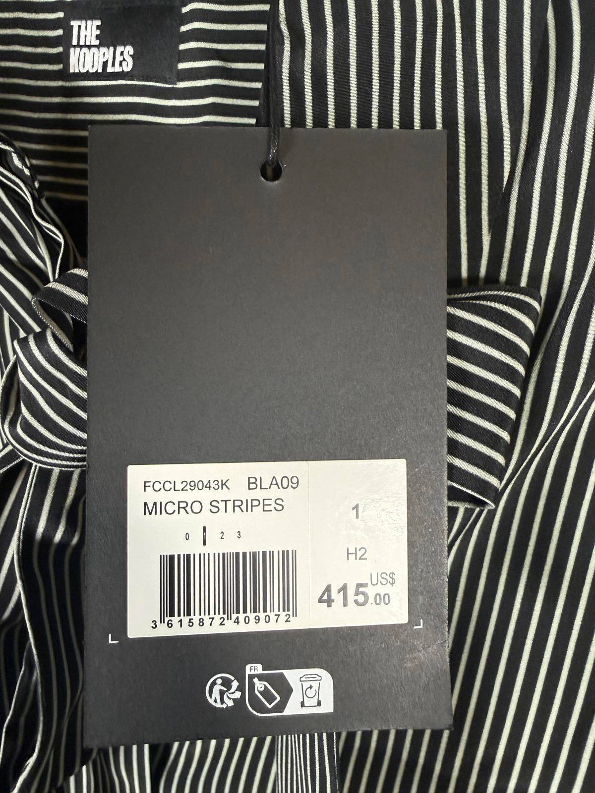 The Kooples Micro Striped 100% Silk Tie-Neck Blouse Size US S / FR 1 $415 NWT