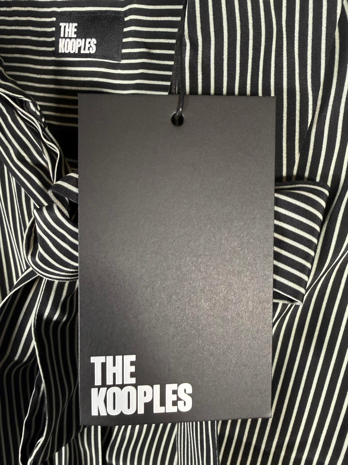 The Kooples Micro Striped 100% Silk Tie-Neck Blouse Size US S / FR 1 $415 NWT