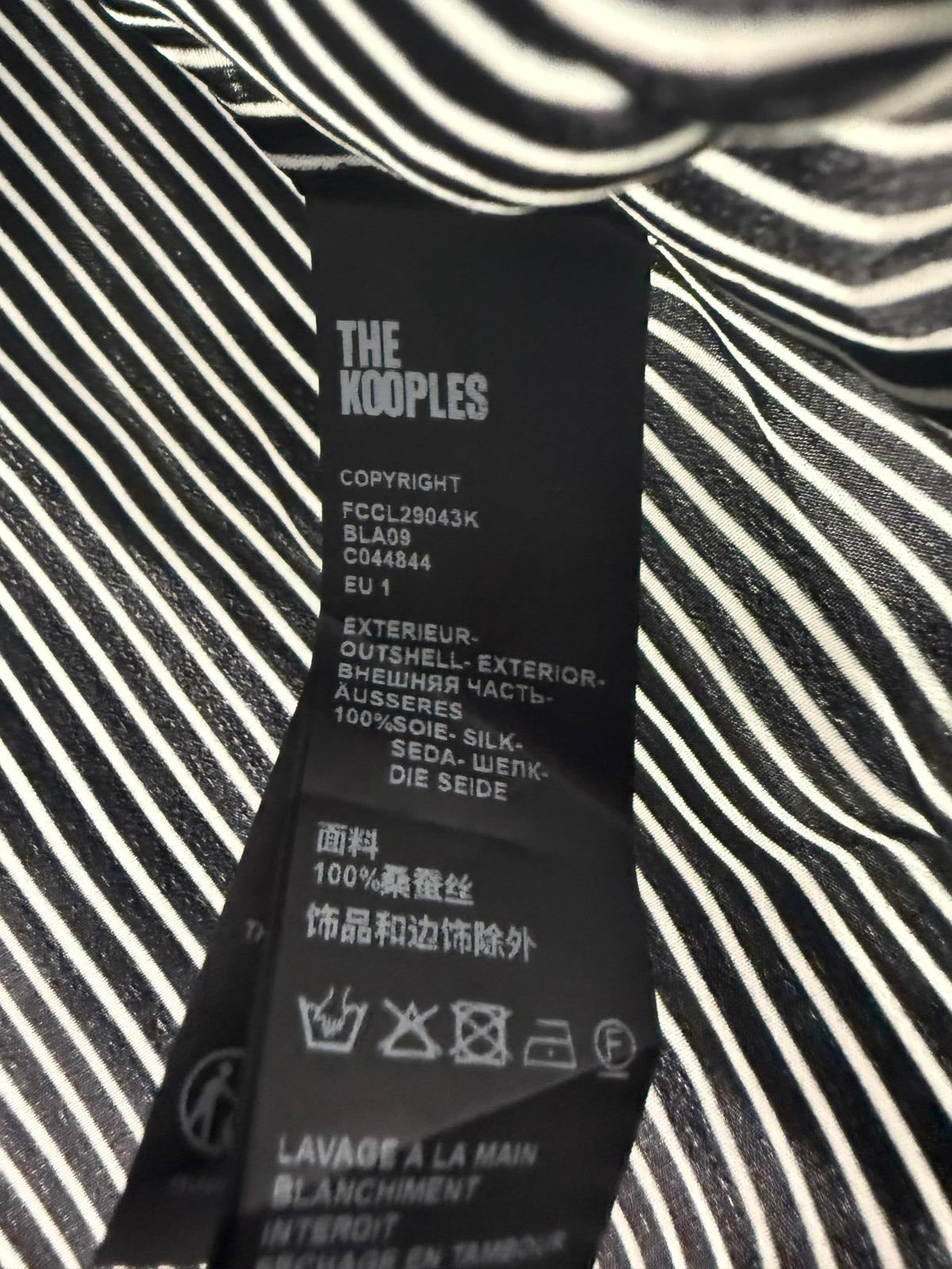 The Kooples Micro Striped 100% Silk Tie-Neck Blouse Size US S / FR 1 $415 NWT
