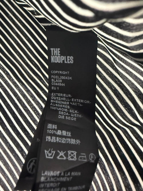The Kooples Micro Striped 100% Silk Tie-Neck Blouse Size US S / FR 1 $415 NWT