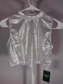 NWT Halara Metallic Silver Mock Neck Sleeveless Crop Top Women’s Size Small