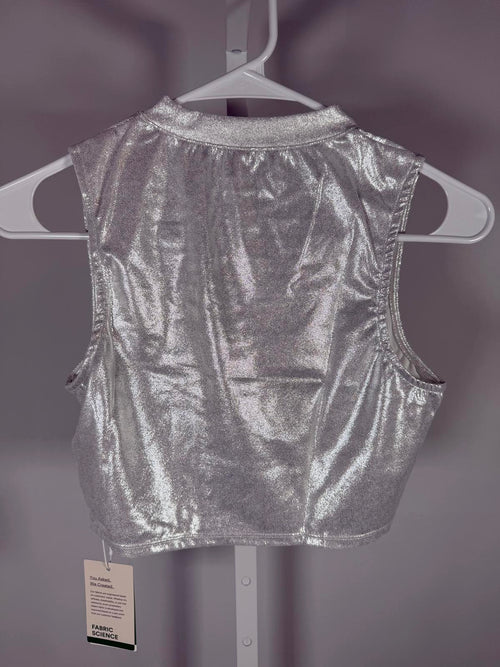 NWT Halara Metallic Silver Mock Neck Sleeveless Crop Top Women’s Size Small