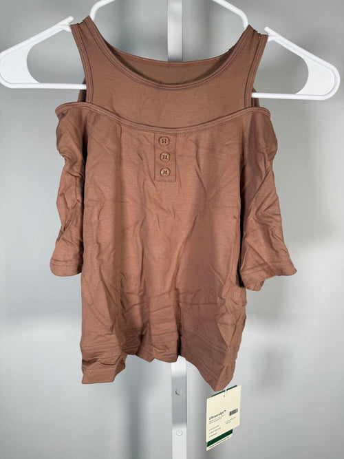NWT Halara UltraSculpt Layered Scoop Neck Crop Tee Clay Brown Size Medium
