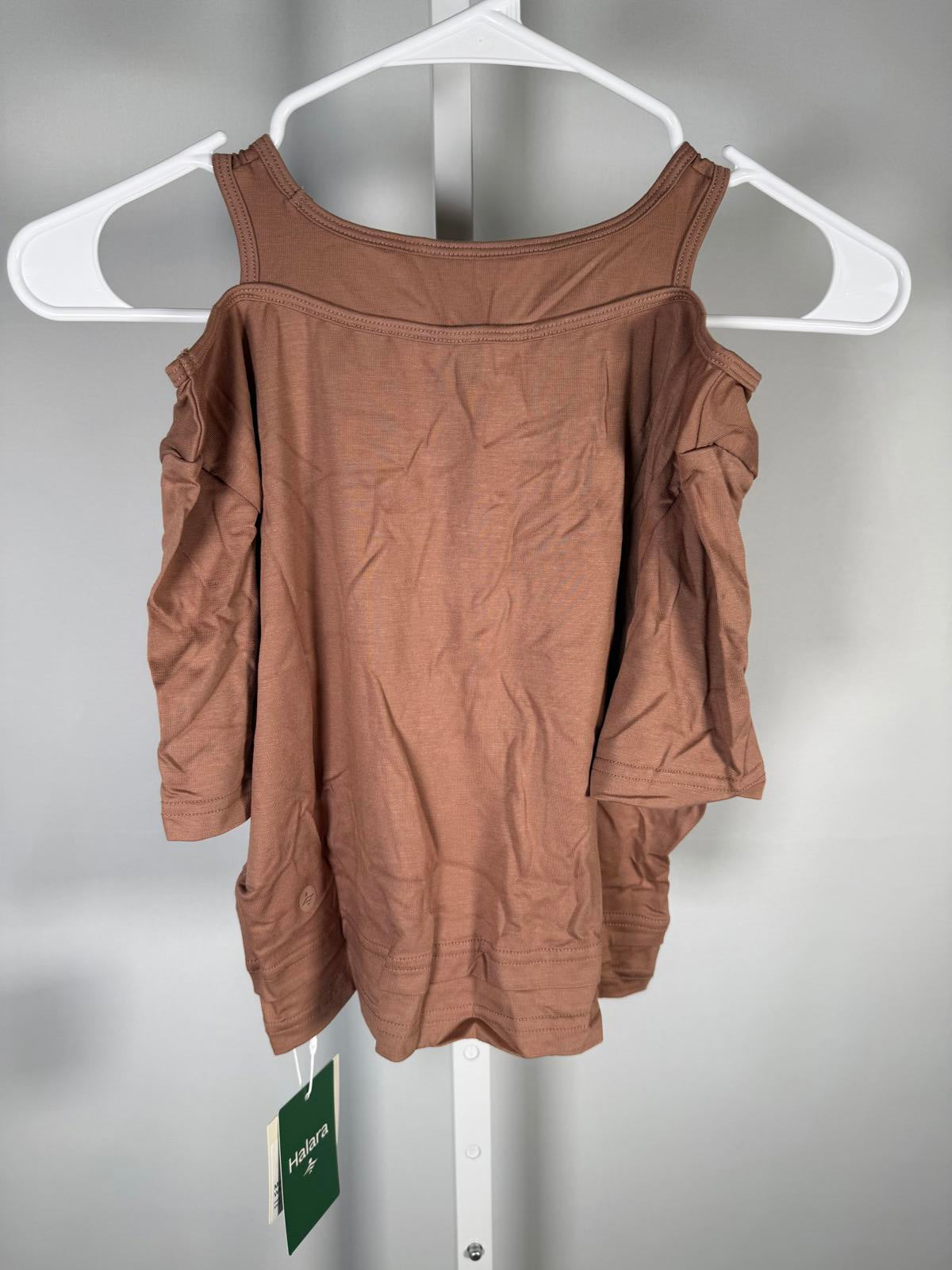 NWT Halara UltraSculpt Layered Scoop Neck Crop Tee Clay Brown Size Medium