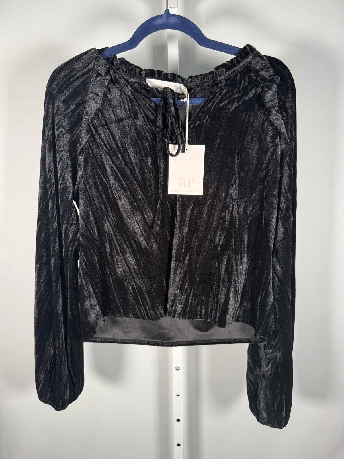 NWT Rachel Parcell Black Velvet Long Sleeve Blouse Women's Size Small