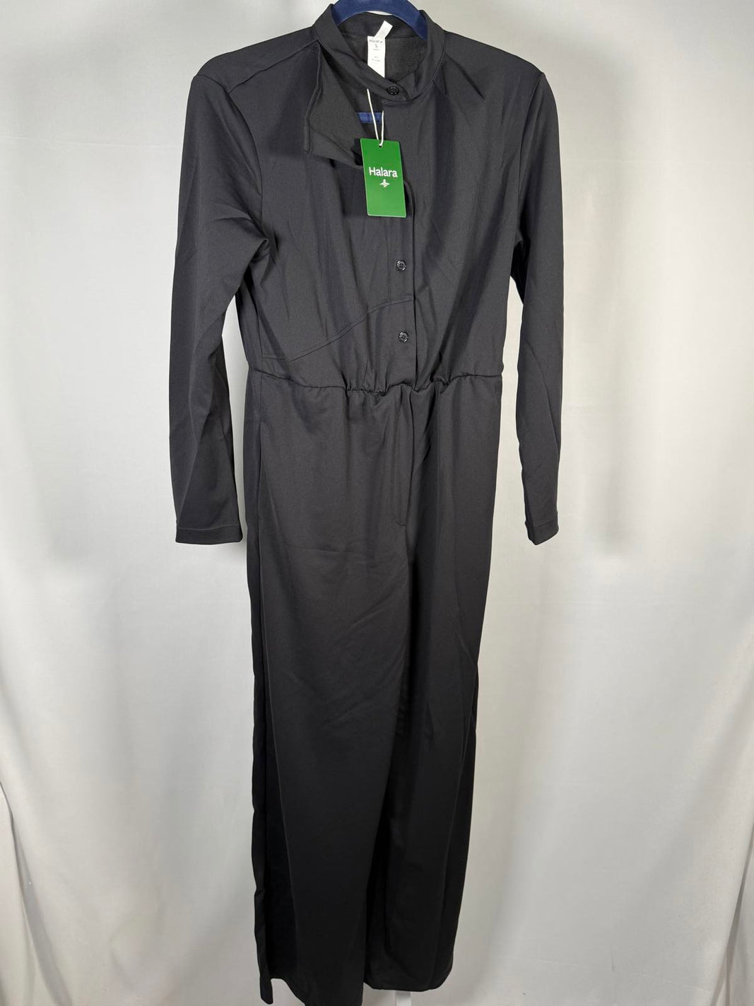 NWT Halara Cutout Neck Long Sleeve Wide Leg Jumpsuit Black Size Small