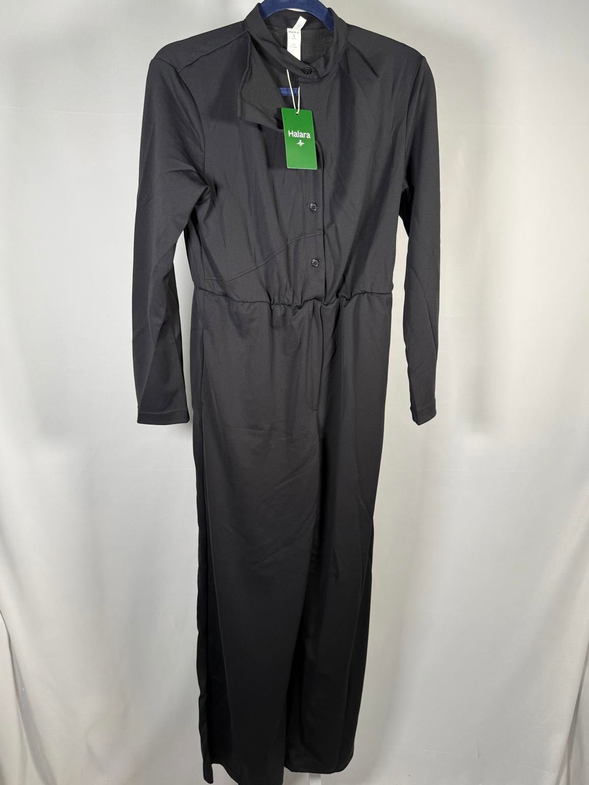 NWT Halara Cutout Neck Long Sleeve Wide Leg Jumpsuit Black Size Small