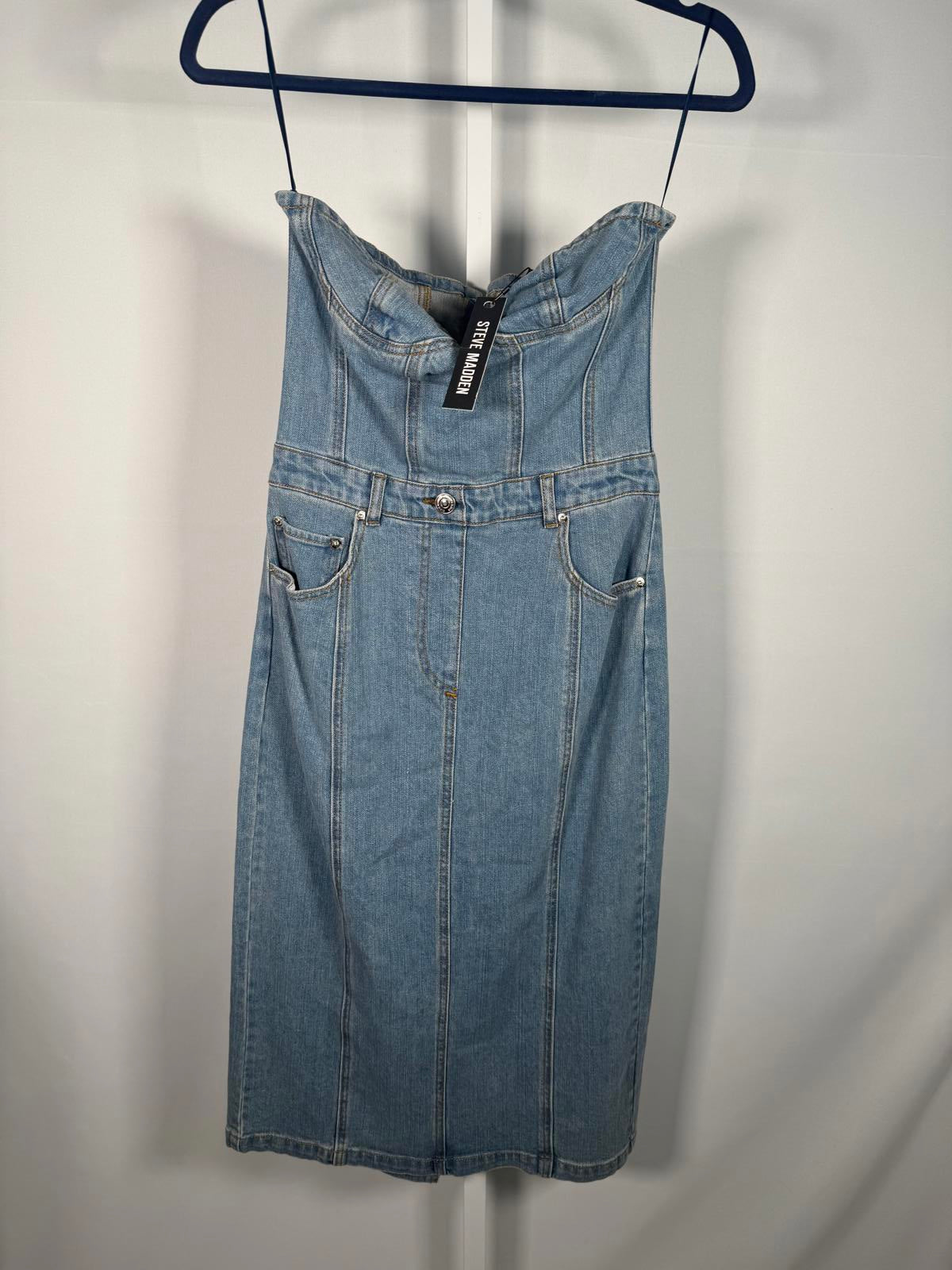 NWT Steve Madden Denim Corset Midi Dress Size Small