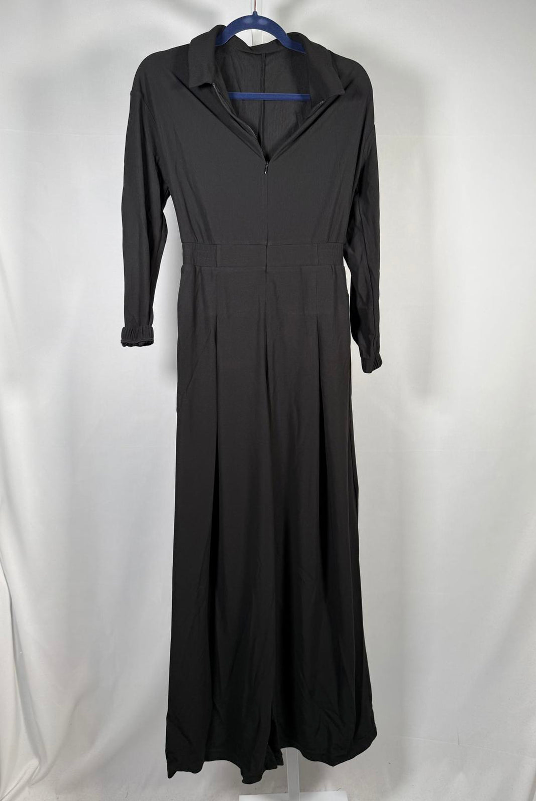 NWT Halara Collared Zip Front Wide Leg Jumpsuit Black Size Small