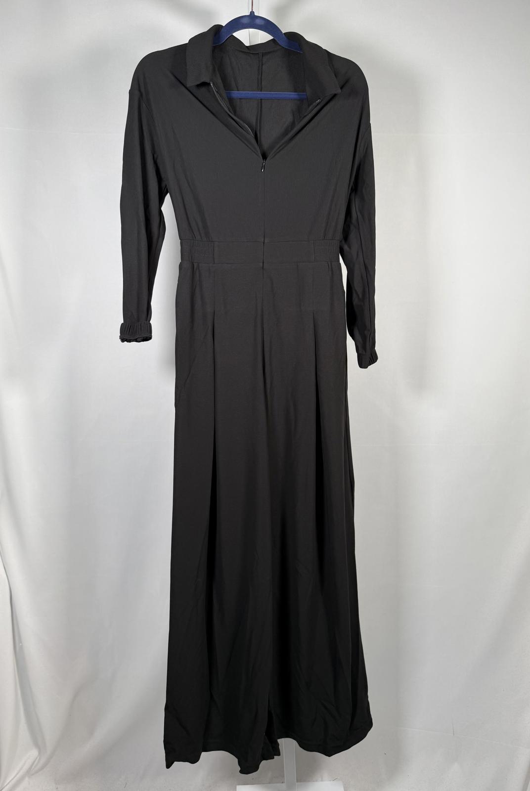 NWT Halara Collared Zip Front Wide Leg Jumpsuit Black Size Small