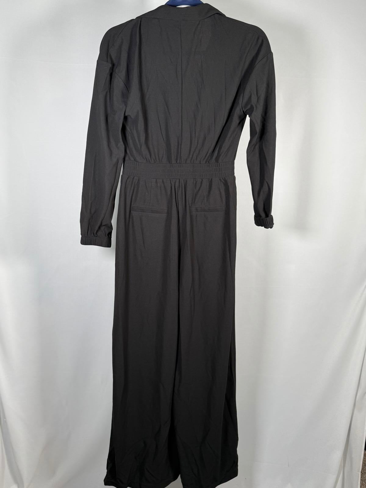 NWT Halara Collared Zip Front Wide Leg Jumpsuit Black Size Small