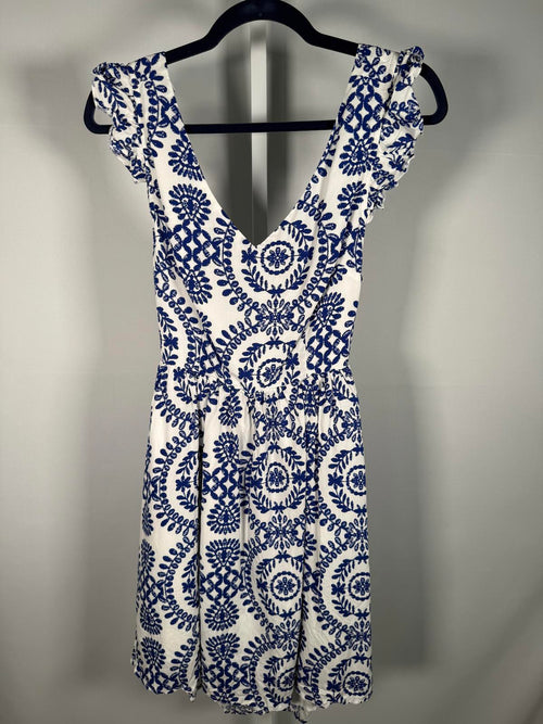 NWT Cupshe White & Blue Floral Boho Mini Dress Women's Size M