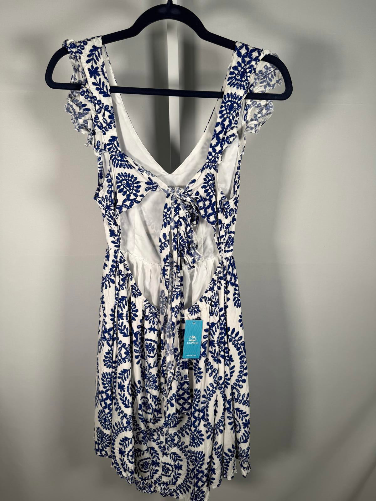 NWT Cupshe White & Blue Floral Boho Mini Dress Women's Size M