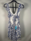 NWT Cupshe White & Blue Floral Boho Mini Dress Women's Size M